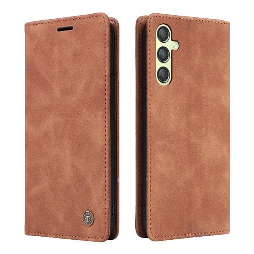 Flip Étui Pour Samsung Galaxy A24 4g Portefeuille Étui En Cuir Simple Entreprise Antichoc Couverture Rabotant - Couleur Orange