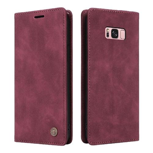 Flip Étui Pour Samsung Galaxy S8 Plus Couverture Rabotant Portefeuille Antichoc Simple Entreprise Étui En Cuir - Rouge