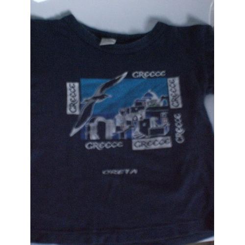 Tee Shirt Grece Marine Avec Motif Et Inscription 4 Ans