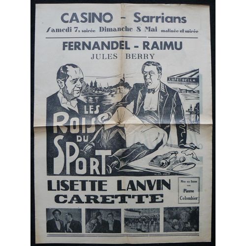 Les Rois Du Sport * Pierre Colombier - Film 1937 - Affiche De Cin?ma (Recto-Verso) - 60x44 Cm * Affiche Pour L'effort Cin?matographique * Raimu ; Fernandel ; Jules Berry * Film Comique
