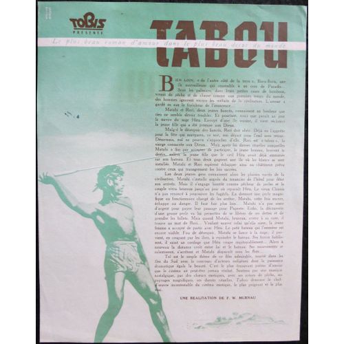 Tabou - Film 1931 R?alis? Par Friedrich Wilhelm Murnau Avec Matahi, Hitu - Livret De Cin?ma Original Recto/Verso - 2 Pages Chaque Page De 27x21 Cm - Dossier De Presse - Affiches, Photos ....