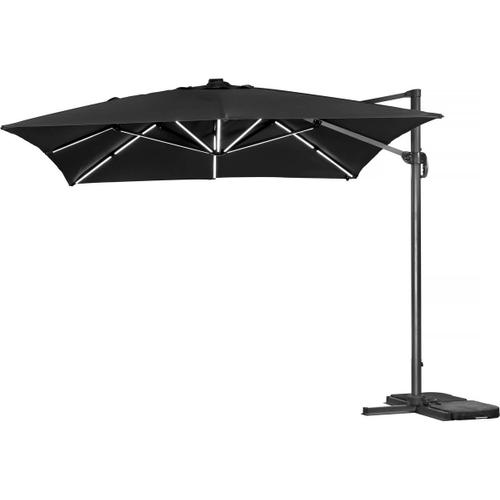 Parasol Jardin Déporté Led Alu "Sun 3 Luxe" - Carré - 3 X 3 M - Noir