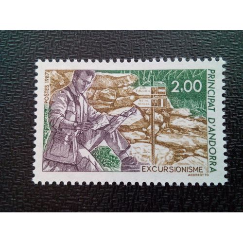 Timbre Andorre Fr Yt 364 Randonneur Avec Carte 1987 ( 110404 2 )