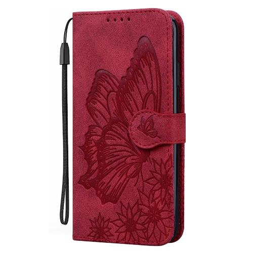 Étui Pour Samsung Galaxy A70 Avec Support De Fente Pour Carte Étui De Téléphone À Bastier Portefeuille En Cuir Grand Papillon Bicelle De Protection - Rouge