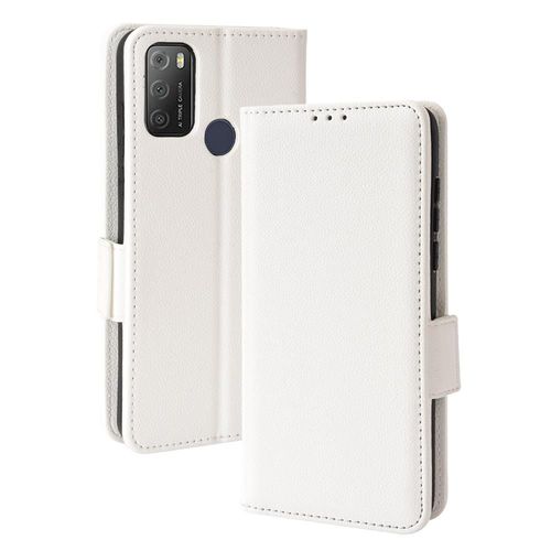 Étui Pour Alcatel 1s 2021 Portefeuille Cuir Pu Titulaire De Fentes Pour Cartes Magnétique Boucle Latérale - Blanc