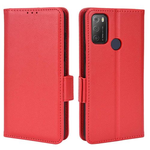 Étui Pour Alcatel 1s 2021 Portefeuille Cuir Pu Titulaire De Fentes Pour Cartes Magnétique Boucle Latérale - Rouge