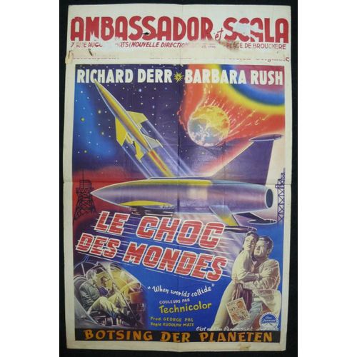 Le Choc Des Mondes * Rudolphe Mate - Film 1951 - Affiche De Cin?ma Originale Belge 35x55 Cm Movie Poster * Richard Derr ; Barbara Rush ; Peter Hanson - When Worlds Collide