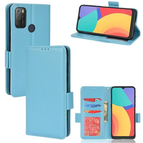 Étui Pour Alcatel 1s 2021 Portefeuille Cuir Pu Titulaire De Fentes Pour Cartes Magnétique Boucle Latérale - Bleu Clair