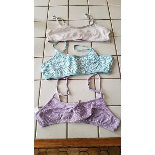 Lot De 3 Brassières Blanche Blanche Et Verte À Rayures Et Mauve À Poids Blancs Avec Petit Noeud Taille 12 Ans