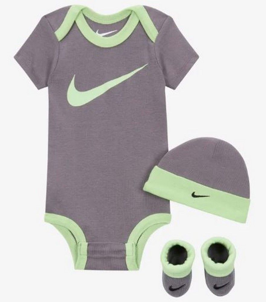 Coffret Cadeau Ensemble Vetements Naissance Nike Bebe Garcon Body Bonnet Et Chaussons Gris Swoosh Citron Rakuten