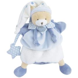 Doudou ours carré plat velours bleu blanc nuage Nattou 26 cm - Nattou