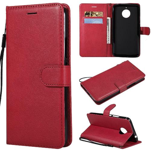 Flip Étui Pour Motorola Moto E4 Plus Couleur Solide Classique Cuir De Haute Qualité Avec Fente Pour Carte Étui De Téléphone Portefeuille D'affaires - Rouge