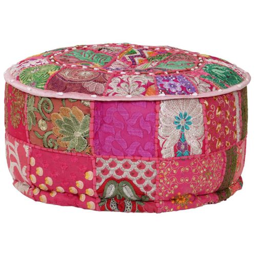 Vidaxl Pouf Rond En Coton En Patchwork Fait À La Main 40 X 20 Cm Rose