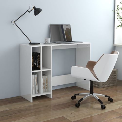 Vidaxl Bureau D'ordinateur Portable Blanc Brillant Bois D'ingénierie