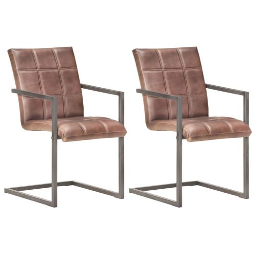 Vidaxl Chaises À Manger Cantilever Lot De 2 Marron Cuir Véritable