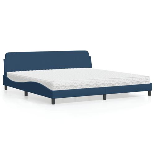 Vidaxl Lit Avec Matelas Bleu 200x200 Cm Tissu