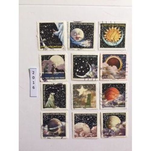 Série Complète De 12 Timbres Oblitérés