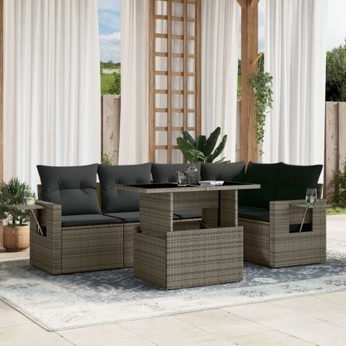 Vidaxl Salon De Jardin 6 Pcs Avec Coussins Gris Résine Tressée
