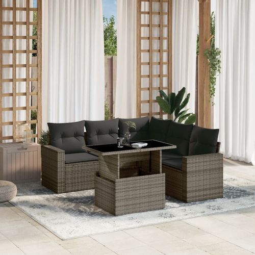 Vidaxl Salon De Jardin 6 Pcs Avec Coussins Gris Résine Tressée