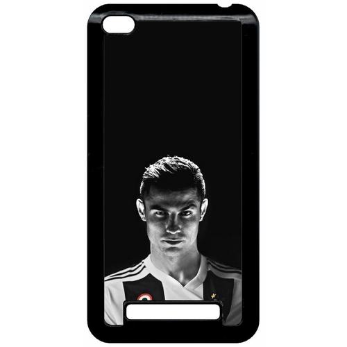Coque Pour Smartphone - Ronaldo Juventus Foot Noir Et Blanc - Compatible Avec Xiaomi Redmi 4a - Plastique - Bord Noir