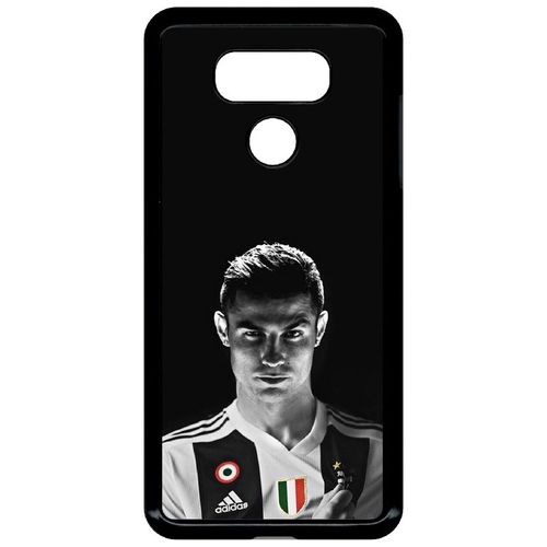 Coque Pour Smartphone - Ronaldo Juventus Foot Noir Et Blanc - Compatible Avec Lg G6 - Plastique - Bord Noir