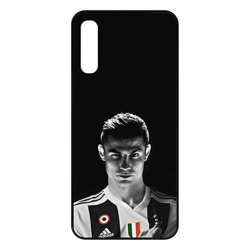 Coque Pour Smartphone - Ronaldo Juventus Foot Noir Et Blanc - Compatible Avec Samsung Galaxy A50 - Plastique - Bord Noir