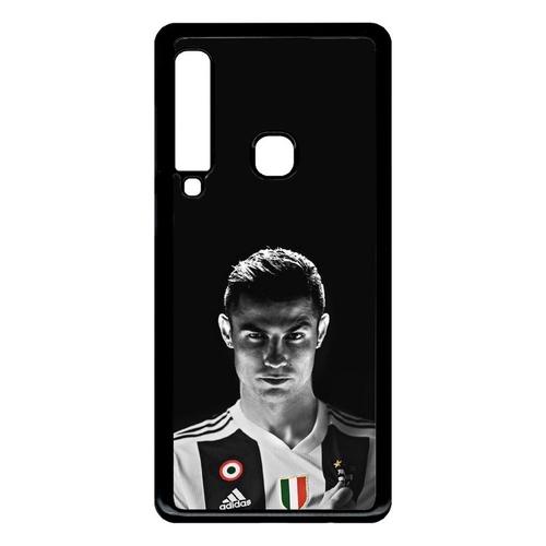 Coque Pour Smartphone - Ronaldo Juventus Foot Noir Et Blanc - Compatible Avec Samsung Galaxy A9 (2018) - Plastique - Bord Noir
