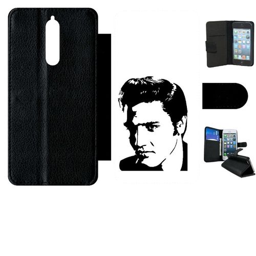 Etui A Rabat - Portrait Elvis Presley - Compatible Avec Nokia 8 - Simili-Cuir - Bord Noir