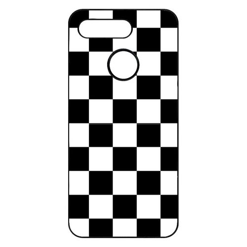 Coque Pour Smartphone - Carr Noir Et Blanc Damier - Compatible Avec Honor View 20 - Plastique - Bord Noir