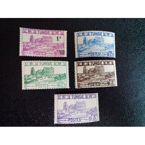 Timbre Tunisie Yt 218-220-225-237-284 Amphithéâtre D'el Djem 1939 A 1945 ( 10504 )