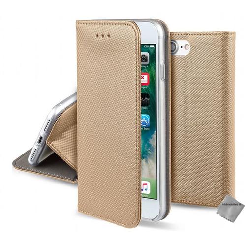 Housse Etui Coque Pochette Portefeuille Pour Apple Iphone Se (2020) + Verre Trempe - Or Magnet