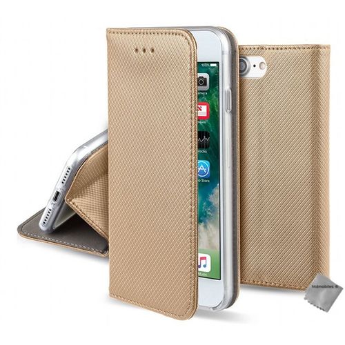 Housse Etui Coque Pochette Portefeuille Pour Apple Iphone 7 + Verre Trempe - Or Magnet