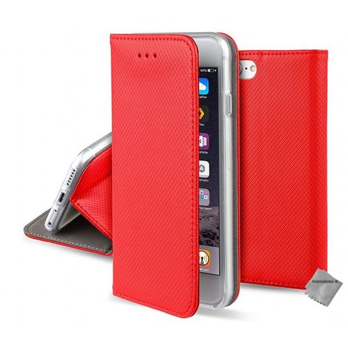 Housse Etui Coque Pochette Portefeuille Pour Apple Iphone 7 + Verre Trempe - Rouge Magnet