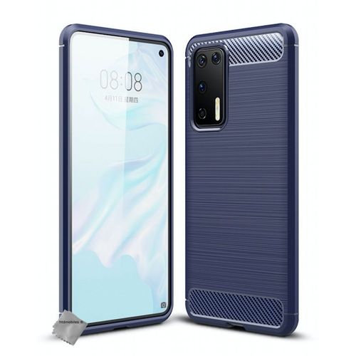 Housse Etui Coque Silicone Gel Carbone Pour Huawei P40 + Film Ecran - Bleu Fonce