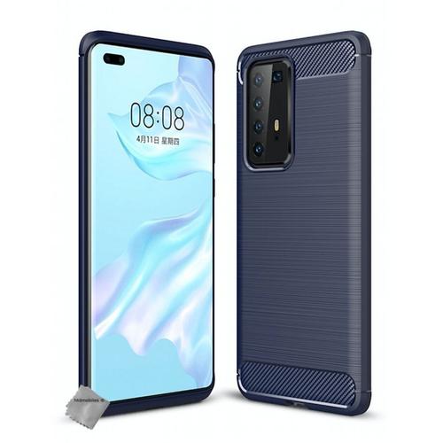 Housse Etui Coque Silicone Gel Carbone Pour Huawei P40 Pro + Film Ecran - Bleu Fonce