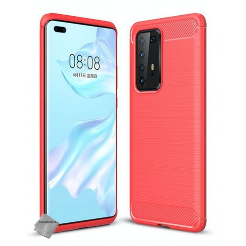 Housse Etui Coque Silicone Gel Carbone Pour Huawei P40 Pro + Film Ecran - Rouge