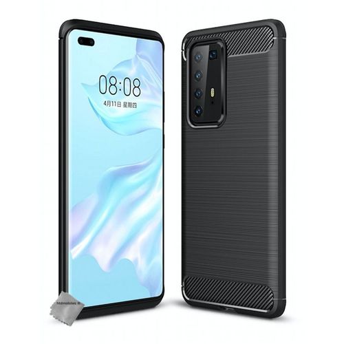 Housse Etui Coque Silicone Gel Carbone Pour Huawei P40 Pro + Verre Trempe - Noir