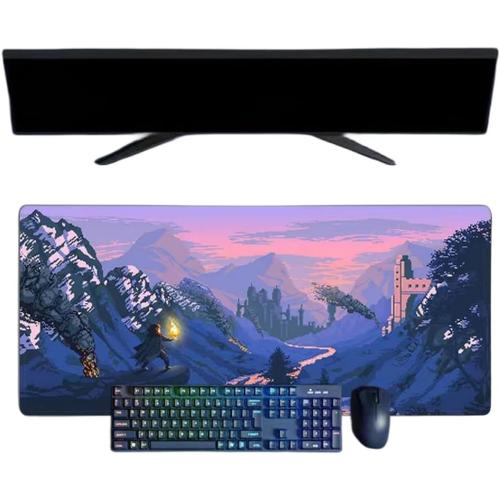 Style Pixel Classique Tapis de Souris XXL Multifonction Gaming Anime, 800x300mm, Tapis de Souris Clavier Gaming imperméable et 3mm Base en Caoutchouc antidérapant Surface Texturée