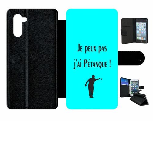 Etui A Rabat - Je Peux Pas J Ai Petanque Turquoise - Compatible Avec Samsung Galaxy Note10 - Simili-Cuir - Bord Noir