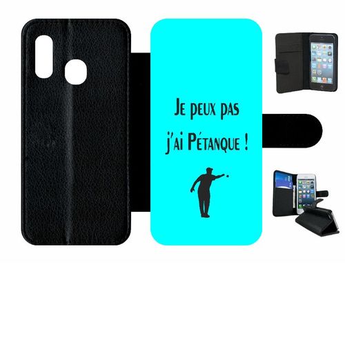 Etui A Rabat - Je Peux Pas J Ai Petanque Turquoise - Compatible Avec Samsung Galaxy A20e - Simili-Cuir - Bord Noir