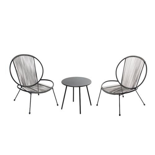 Ensemble De 2 Fauteuils + 1 Table Basse Gris Foncé Rete