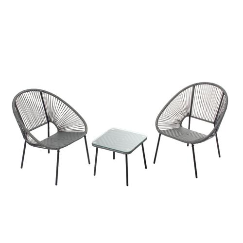 Set De 2 Fauteuils + Table Basse Gris Foncé Acapulco