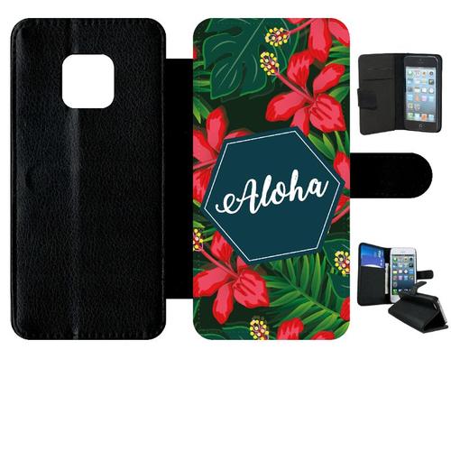 Etui A Rabat - Aloha Tropical Fond Vert 2 - Compatible Avec Huawei Mate 20 Pro - Plastique - Bord Noir