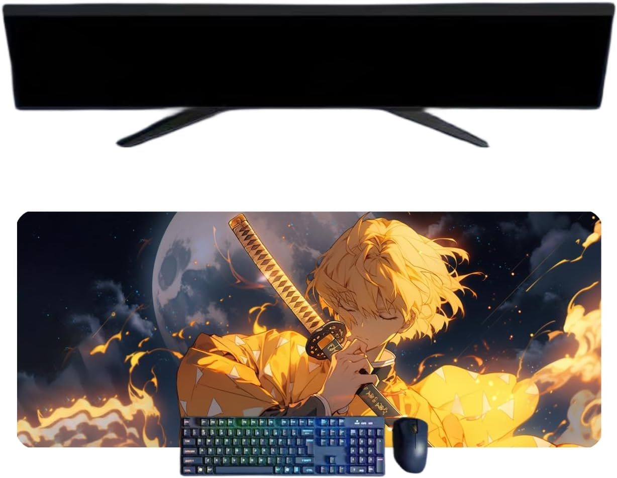 Demon Slayer Agatsuma Zenitsu Tapis de Souris XXL Multifonction Gaming Anime, 800x300mm, Tapis de Souris Clavier Gaming imperméable et 3mm Base en Caoutchouc antidérapant Surface Texturée