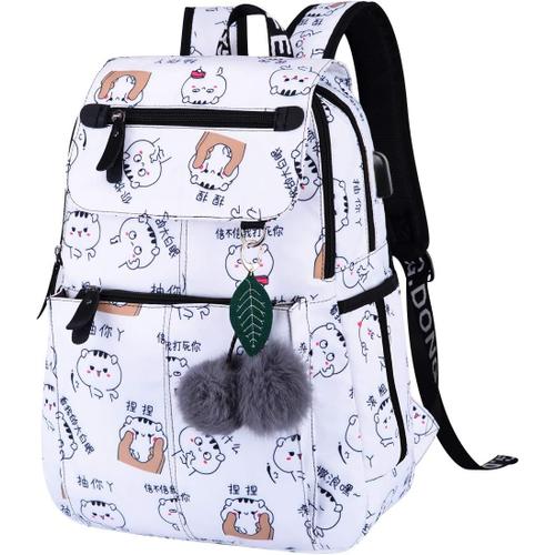 Sac a Dos Scolaire College Lycee Fille Ados Cartable Daypack USB Port de Charge Grand Sac à Dos ecole Femme Ville Voyage Loisir Collégienne