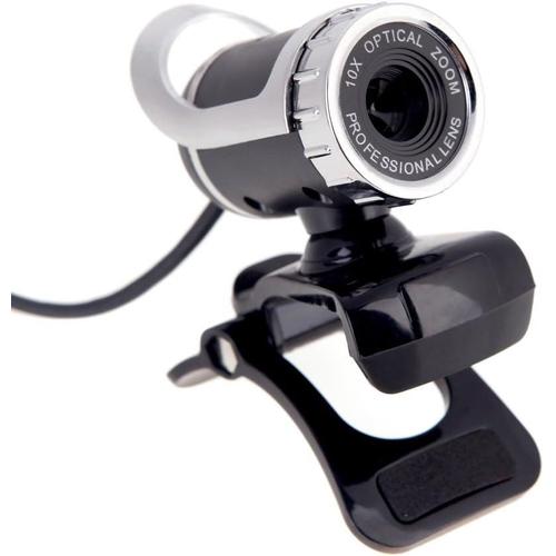 Webcam USB avec Microphone, caméra HD Webcam 360 degrés pour Ordinateur Portable, pour Vidéo, Études, Conférences, Noir + Argent