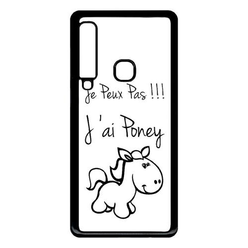 Coque Pour Smartphone - Citation Poney Blanc - Compatible Avec Samsung Galaxy A9 (2018) - Plastique - Bord Noir