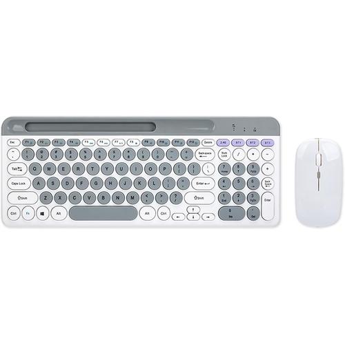 Clavier et souris sans fil double mode, clavier à membrane BT5.0 2,4 G BT 3 canaux peut connecter quatre appareils clavier rechargeable deux modes connectivité design ergonomique