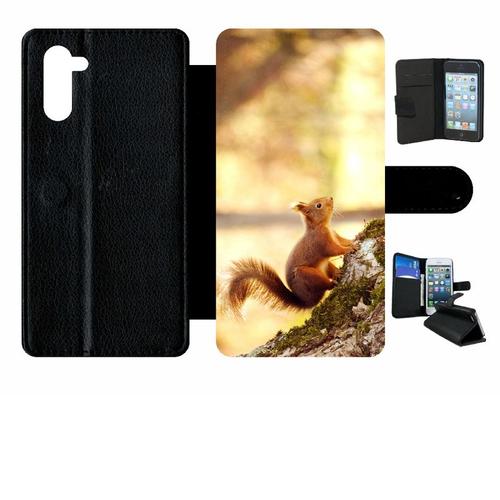 Etui A Rabat - Ecureuil Roux - Compatible Avec Samsung Galaxy Note10 - Simili-Cuir - Bord Noir