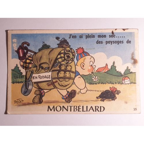 Carte Postale Ancienne Ref 59, Doubs 25, Montbeliard, Humoristique, Vues Multiples Dans Le Sac À Dos